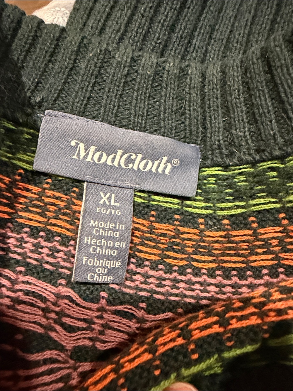 Modcloth Dark Green Ghost Fair Isle Sweater XL - Picture 3 of 3
